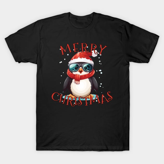 Cute litte christmas penguin with glasses and scarf T-Shirt by The-Dark-King